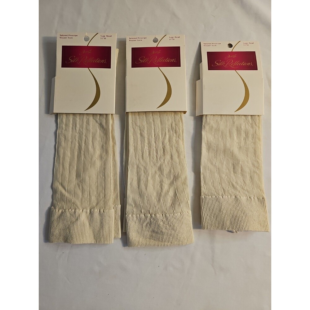 Vintage lot of 3 pair of Hanes silk reflections trouser socks pinstrip